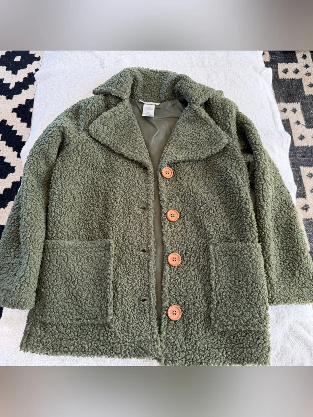 Olive Green Sherpa Button-Up Coat